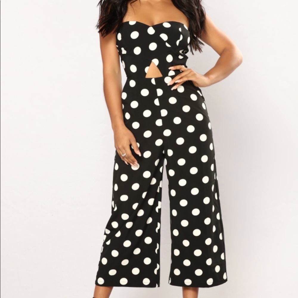 Strapless polka dot jumpsuit